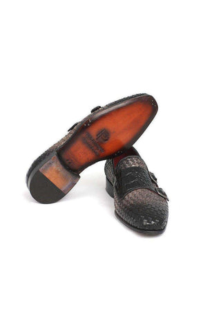 Paul Parkman Gray Woven & Croc Embossed Monkstraps Loafers (PM5457)-AmbrogioShoes