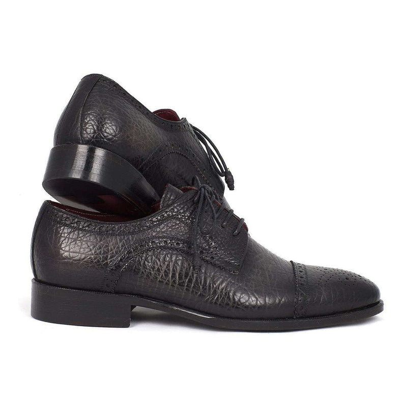 Paul Parkman Handmade Shoes Black Aged Leather Captoe Derby Oxfords (PM5658)-AmbrogioShoes