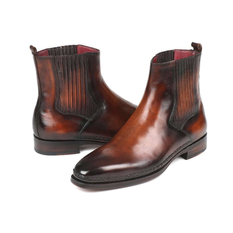 Paul Parkman Handmade Shoes Chelsea Brown Burnished Leather Boots (PM5869)-AmbrogioShoes