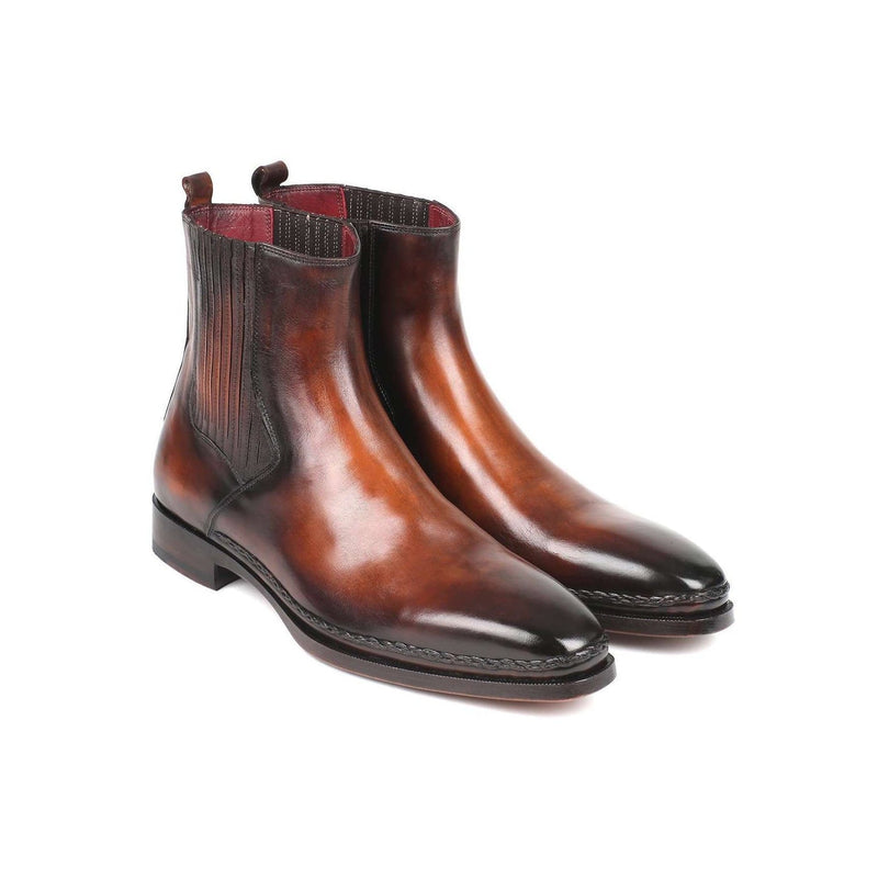 Paul Parkman Handmade Shoes Chelsea Brown Burnished Leather Boots (PM5869)-AmbrogioShoes