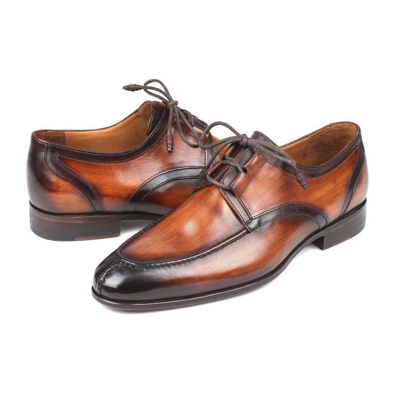 Paul Parkman Handmade Shoes Ghillie Lacing Brown Burnished Dress Oxfords (PM5852)-AmbrogioShoes