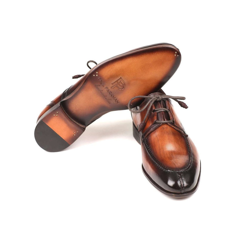Paul Parkman Handmade Shoes Ghillie Lacing Brown Burnished Dress Oxfords (PM5852)-AmbrogioShoes
