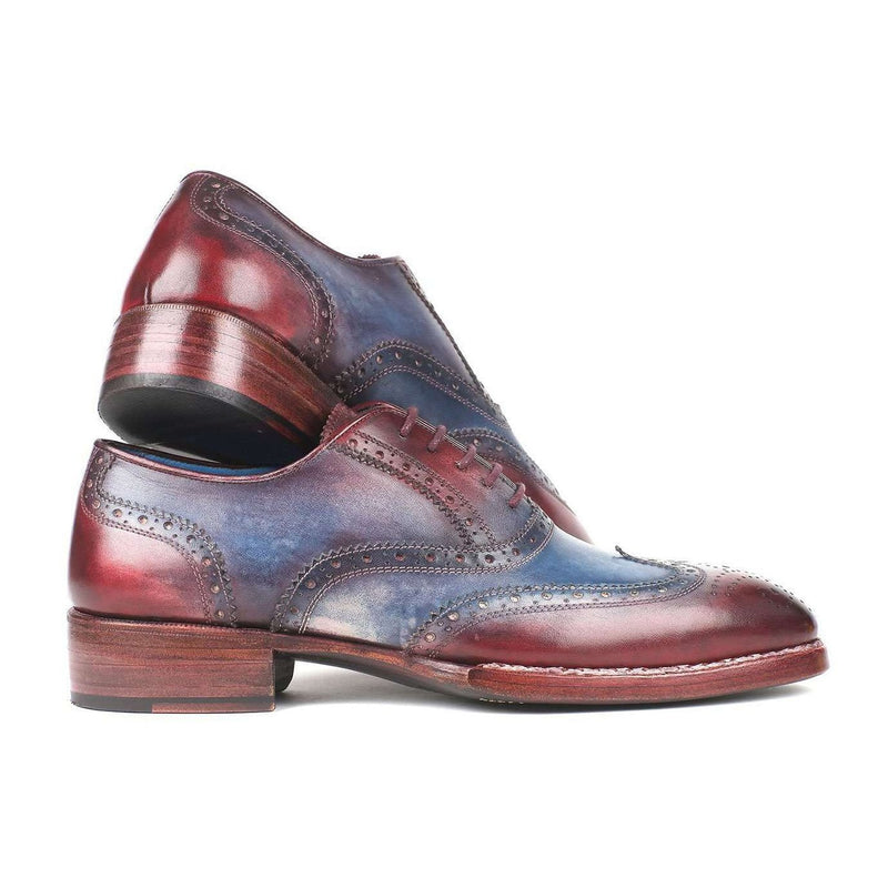 Paul Parkman Handmade Shoes Goodyear Welted Two Tone Wingtip Oxfords Blue & Bordeaux Oxfords (PM5651)-AmbrogioShoes