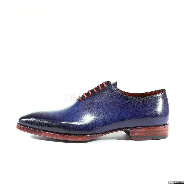 Paul Parkman Handmade Shoes Handmade Mens Shoes Goodyear Welted Hand-Painted Navy Oxfords (PM1000)-AmbrogioShoes