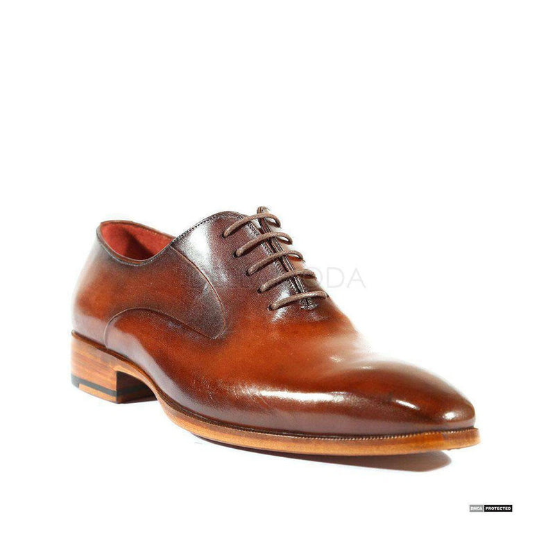 Paul Parkman Handmade Shoes Handmade Mens Shoes Plain Toe Hand-Painted Brown Oxfords (PM1022)-AmbrogioShoes