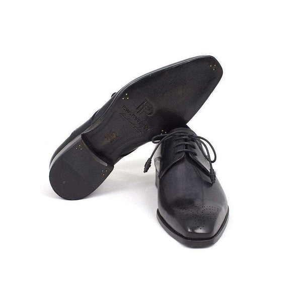 Paul Parkman Handmade Shoes Men's Black Medallion Toe Derby Oxfords (PM5311)-AmbrogioShoes