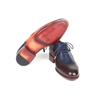 Paul Parkman Handmade Designer Shoes Men's Blue & Bordeaux Opanka Construction Calfskin Oxfords 726-BLU-BRD (PM5713)-AmbrogioShoes