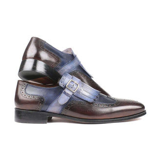 Paul Parkman Handmade Designer Shoes Men's Blue & Brown Kiltie Monstrap Calfskin Loafers 52SL79 (PM5706)