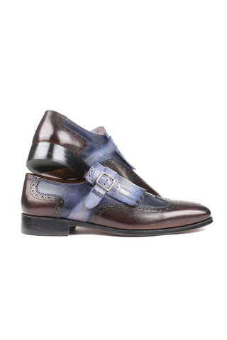 Paul Parkman Handmade Designer Shoes Men's Blue & Brown Kiltie Monstrap Calfskin Loafers 52SL79 (PM5706)-AmbrogioShoes