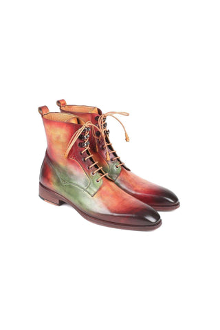 Paul Parkman Handmade Designer Shoes Men's Brown Burnished Leather Lace-Up Boots (PM5867)-AmbrogioShoes