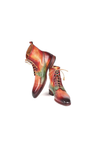 Paul Parkman Handmade Designer Shoes Men's Brown Burnished Leather Lace-Up Boots (PM5867)-AmbrogioShoes