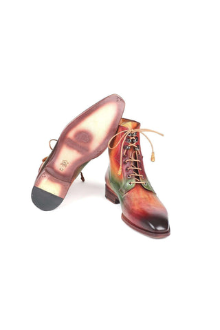 Paul Parkman Handmade Designer Shoes Men's Brown Burnished Leather Lace-Up Boots (PM5867)-AmbrogioShoes