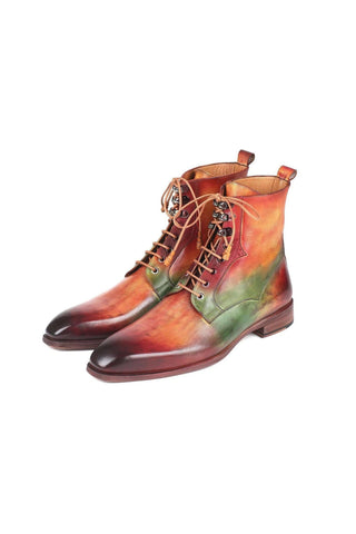 Paul Parkman Handmade Designer Shoes Men's Brown Burnished Leather Lace-Up Boots (PM5867)-AmbrogioShoes
