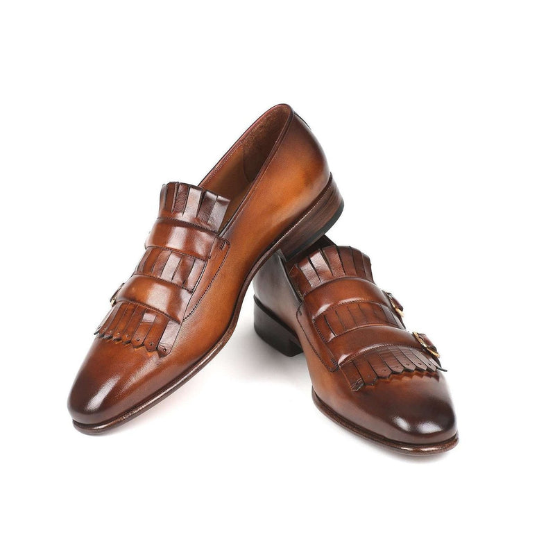 Paul Parkman Handmade Shoes Men's Brown Double Monkstraped Calfskin Loafers ST37VF (PM5716)-AmbrogioShoes