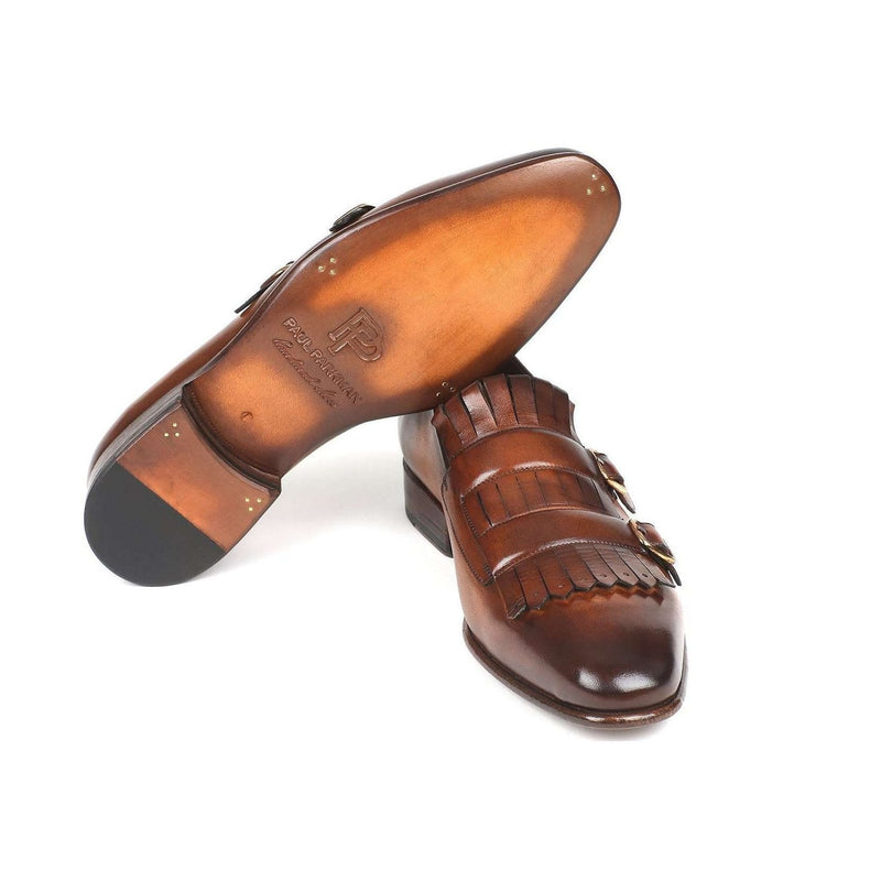 Paul Parkman Handmade Shoes Men's Brown Double Monkstraped Calfskin Loafers ST37VF (PM5716)-AmbrogioShoes