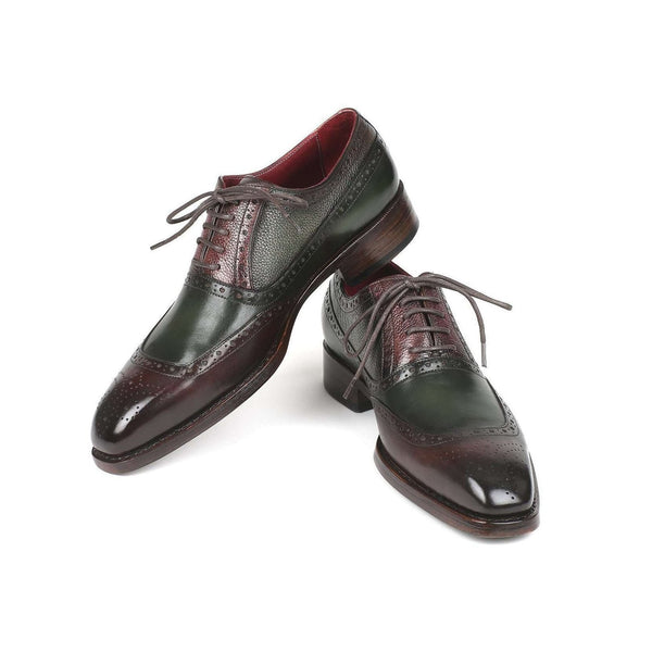 Paul Parkman Handmade Shoes Men's Brown & Green Calfskin Oxfords BW926GR (PM5718)-AmbrogioShoes