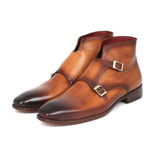Paul Parkman Handmade Designer Shoes Men's Designer Shoes Double Monkstrap Brown Boots (PM3005)-AmbrogioShoes