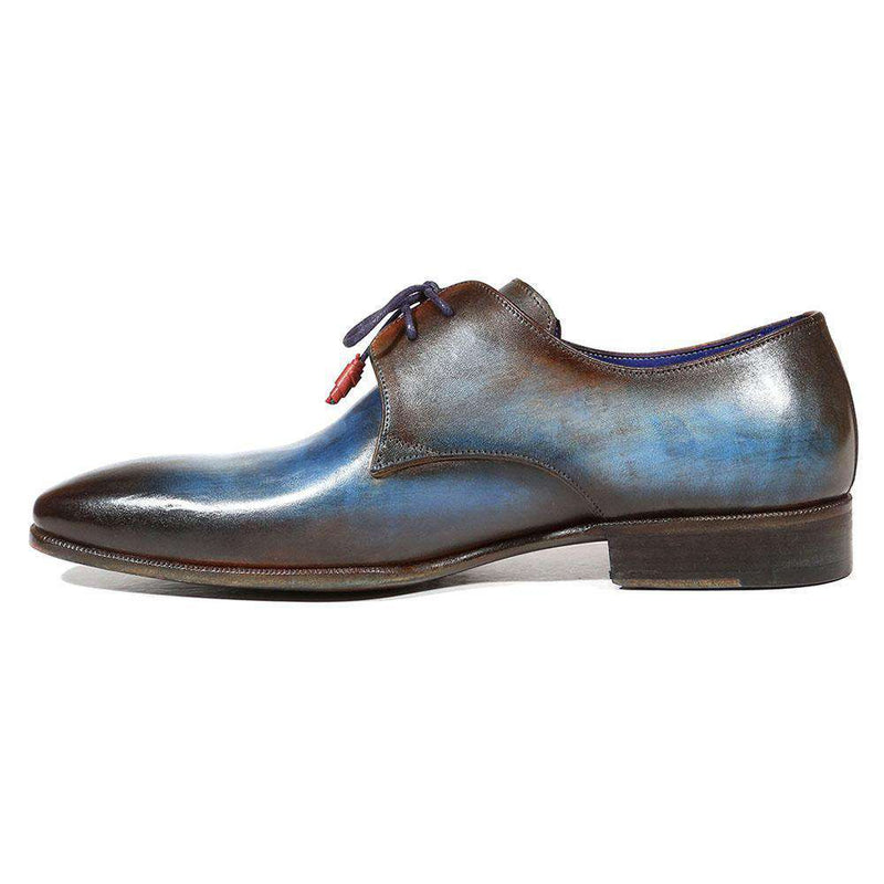 Paul Parkman Handmade Shoes Men's Shoes Hand-Painted Derby Blue / Brown Oxfords (PM3010)-AmbrogioShoes