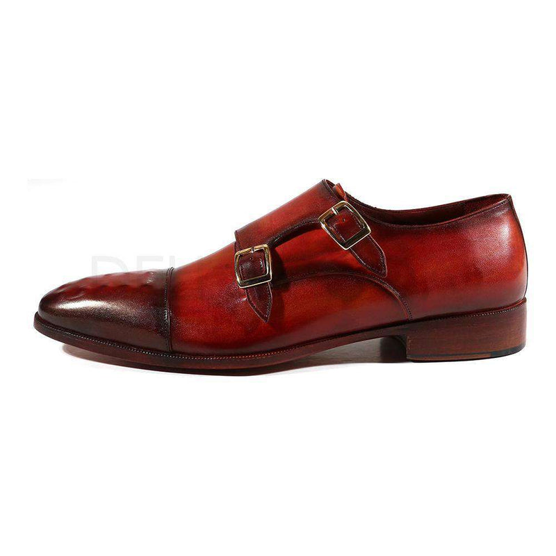 Paul Parkman Handmade Shoes Men's Shoes Studded Cap Toe Double Monkstraps Burgundy Loafers (PM2002)-AmbrogioShoes