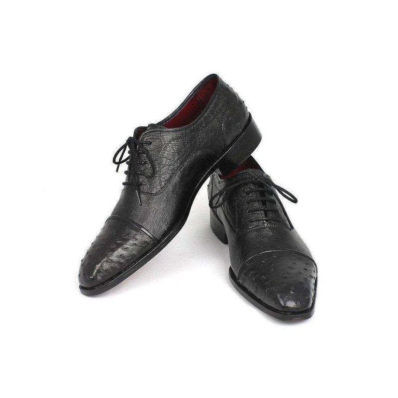 Paul Parkman Handmade Shoes Men's Genuine Ostrich Captoe Black Oxfords (PM5465)-AmbrogioShoes
