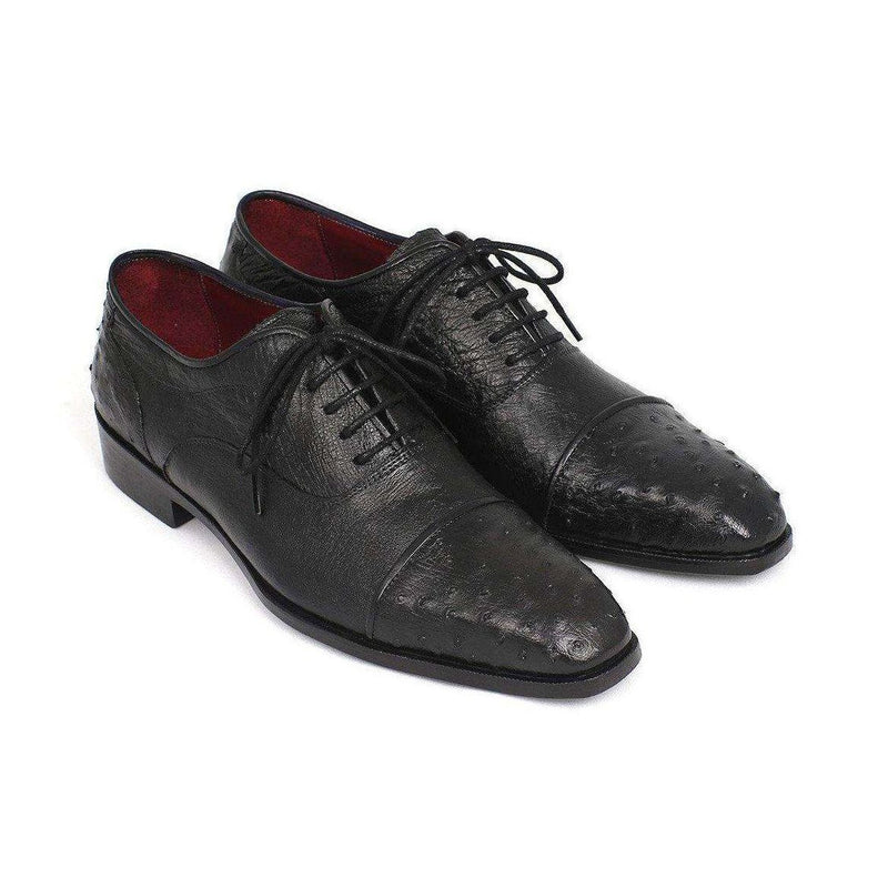 Paul Parkman Handmade Shoes Men's Genuine Ostrich Captoe Black Oxfords (PM5465)-AmbrogioShoes