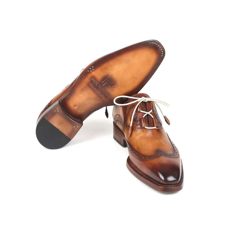 Paul Parkman Handmade Shoes Men's Ghillie Lacing Brown & Camel Wingtip Calfskin Oxfords 2955-CML (PM5720)-AmbrogioShoes