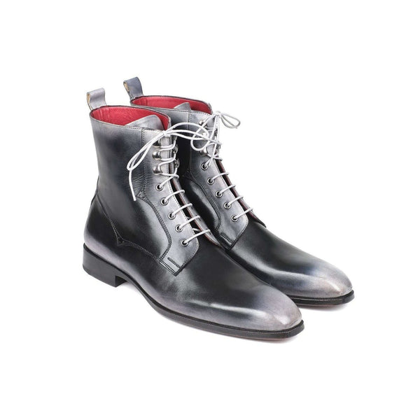 Paul Parkman Handmade Shoes Men's Gray Burnished Leather Lace-Up Boots (PM5866)-AmbrogioShoes