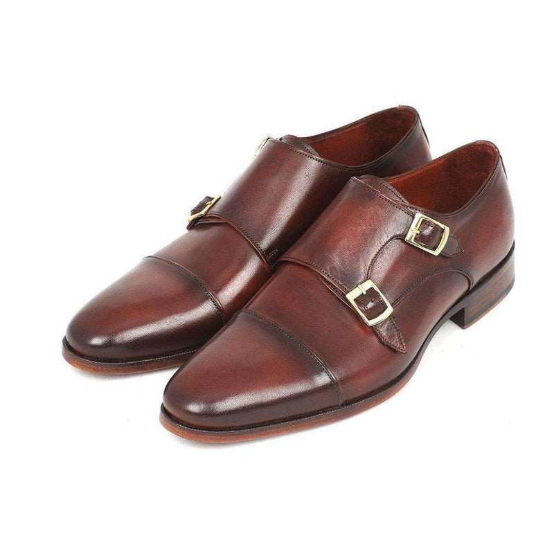 Paul Parkman Handmade Shoes Men's Handmade Shoes Cap-toe Double Monkstraps Brown Loafers (PM5218)-AmbrogioShoes