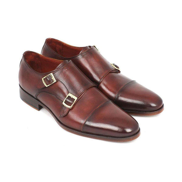 Paul Parkman Handmade Shoes Men's Handmade Shoes Cap-toe Double Monkstraps Brown Loafers (PM5218)-AmbrogioShoes