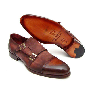 Paul Parkman Handmade Designer Shoes Men's Handmade Designer Shoes Captoe Double Monkstraps Suede Antique Brown Loafers (PM4025)-AmbrogioShoes