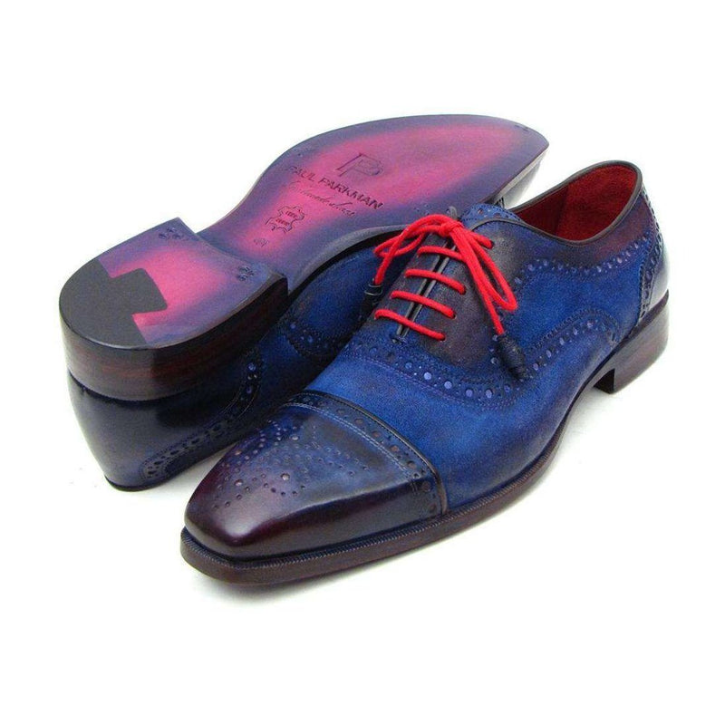 Paul Parkman Handmade Shoes Men's Handmade Shoes Captoe Suede Blue Oxfords (PM5226)-AmbrogioShoes