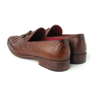 Paul Parkman Handmade Designer Shoes Men's Handmade Designer Shoes Crocodile Embossed Calfskin Tassel Brown Loafers (PM4013)