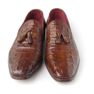 Paul Parkman Handmade Designer Shoes Men's Handmade Designer Shoes Crocodile Embossed Calfskin Tassel Brown Loafers (PM4013)