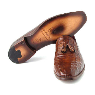 Paul Parkman Handmade Designer Shoes Men's Handmade Designer Shoes Crocodile Embossed Calfskin Tassel Brown Loafers (PM4013)