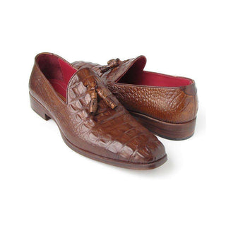 Paul Parkman Handmade Designer Shoes Men's Handmade Designer Shoes Crocodile Embossed Calfskin Tassel Brown Loafers (PM4013)