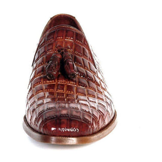 Paul Parkman Handmade Designer Shoes Men's Handmade Designer Shoes Crocodile Embossed Calfskin Tassel Brown Loafers (PM5214)