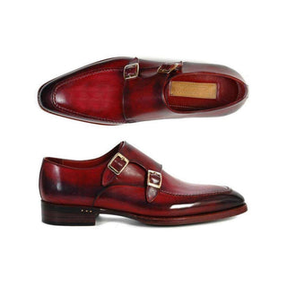 Paul Parkman Handmade Designer Shoes Men's Handmade Designer Shoes Double Monkstrap Black Burgundy Loafers (PM5236)-AmbrogioShoes