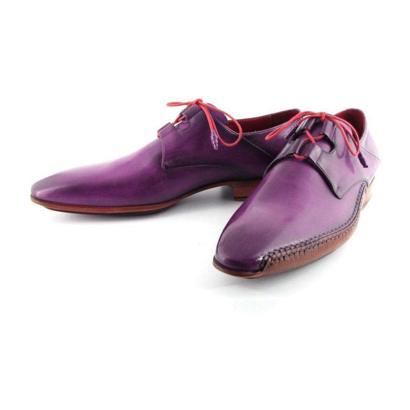 Paul Parkman Handmade Shoes Men's Handmade Shoes Ghillie Lacing Side Handsewn Dress Purple Oxfords (PM5244)-AmbrogioShoes