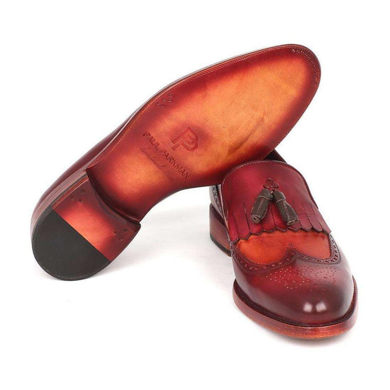 Paul Parkman Handmade Shoes Men's Handmade Shoes Kiltie Tassel Red Tobacco Burgundy Loafers (PM5204)-AmbrogioShoes