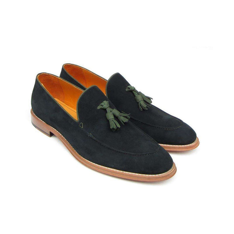 Paul Parkman Handmade Shoes Men's Handmade Shoes Tassel Suede Green Loafers (PM4033)-AmbrogioShoes