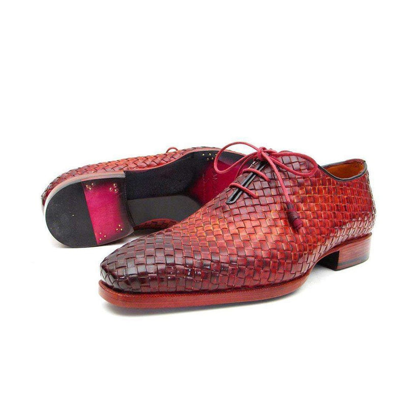 Paul Parkman Handmade Shoes Men's Handmade Shoes Woven Leather Bordeaux / Tobacco Oxfords (PM4003)-AmbrogioShoes