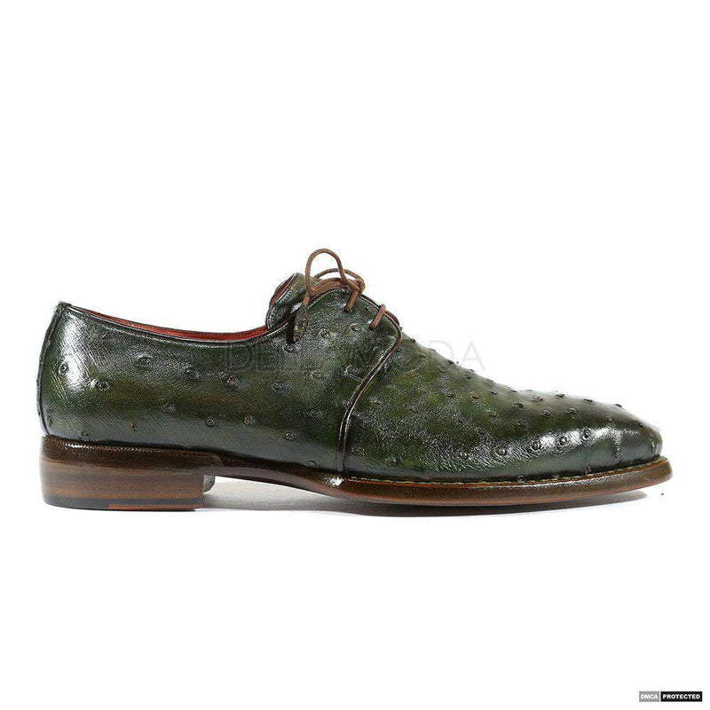 Paul Parkman Handmade Shoes Mens Handmade Goodyear Welted Ostrich Green Derbys (PM1101)-AmbrogioShoes