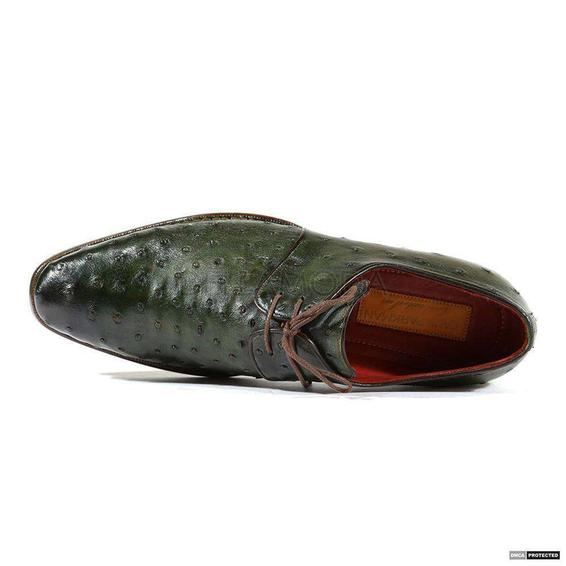 Paul Parkman Handmade Shoes Mens Handmade Goodyear Welted Ostrich Green Derbys (PM1101)-AmbrogioShoes