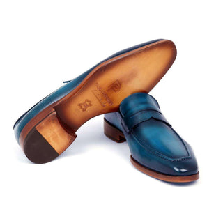 Paul Parkman Handmade Designer Shoes Men's Penny Loafers Blue & Turquoise Calf-skin Leather Loafers (PM5653)-AmbrogioShoes