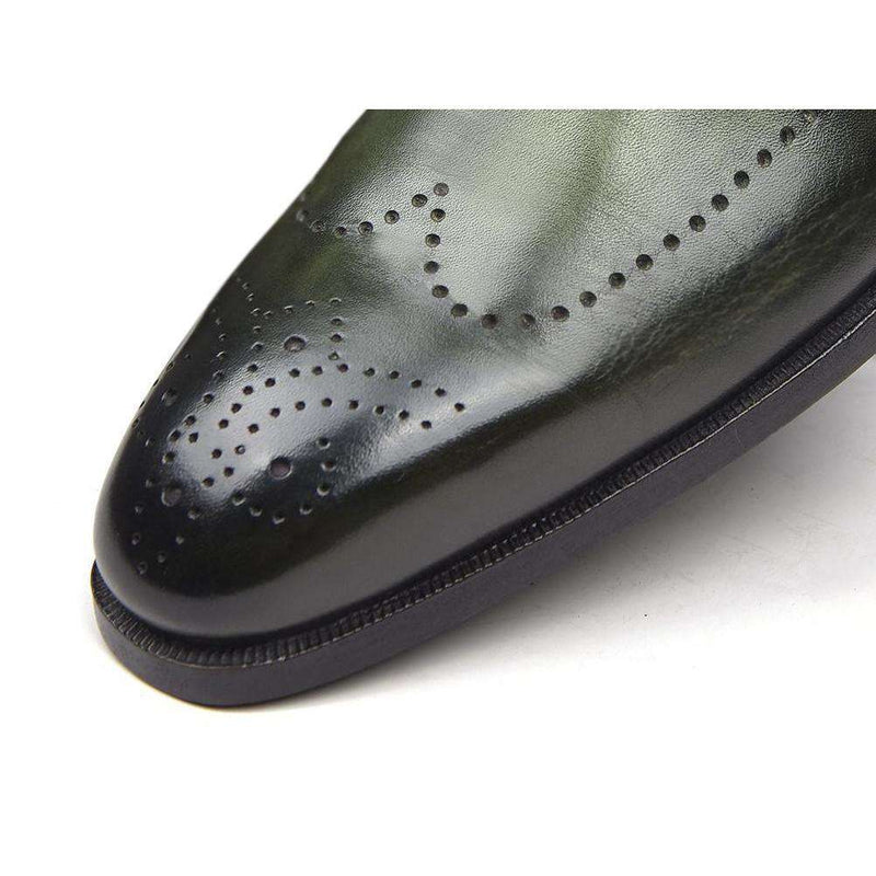 Paul Parkman Handmade Shoes Men's Wingtip Single Monkstraps Green Loafers (PM5513)-AmbrogioShoes