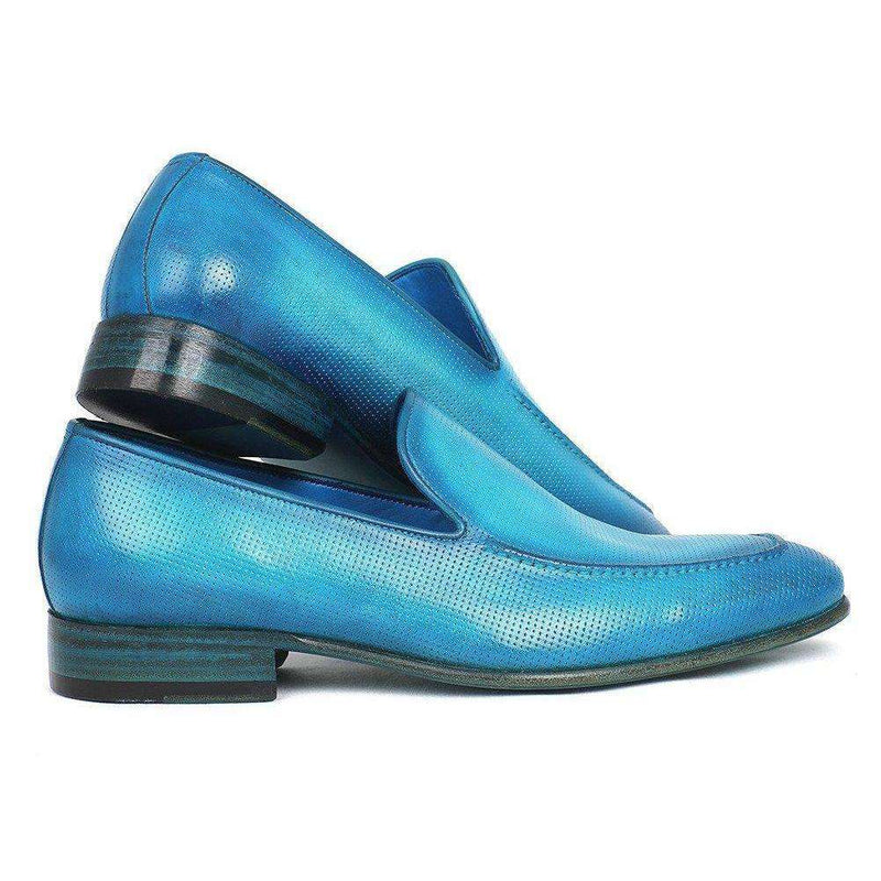 Paul Parkman Handmade Shoes Perforated Leather Turquoise Loafers (PM5450)-AmbrogioShoes