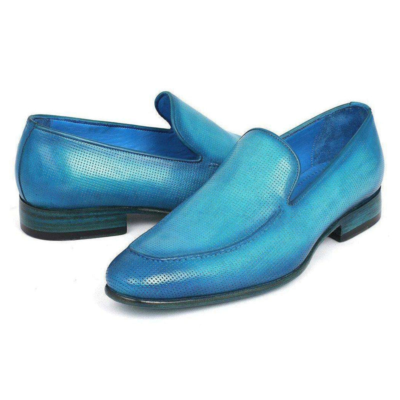 Paul Parkman Handmade Shoes Perforated Leather Turquoise Loafers (PM5450)-AmbrogioShoes