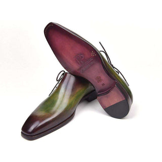 Paul Parkman Handmade Designer Shoes Side Lace Green & Bordeaux Oxfords (PM5506)-AmbrogioShoes