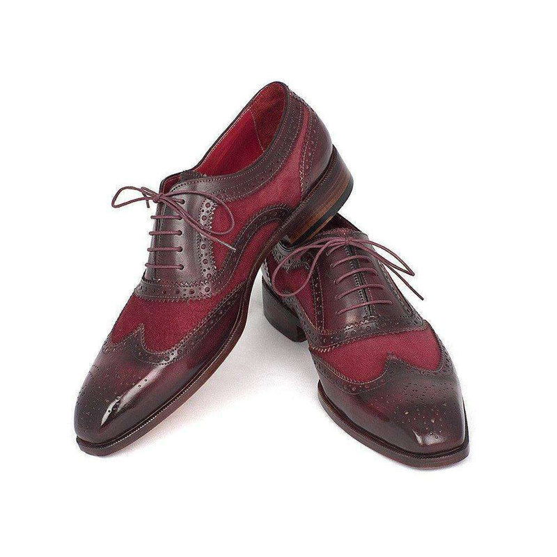 Paul Parkman Handmade Shoes Suede & Calfskin Men's Wingtip Oxfords Bordeaux (PM5402)-AmbrogioShoes