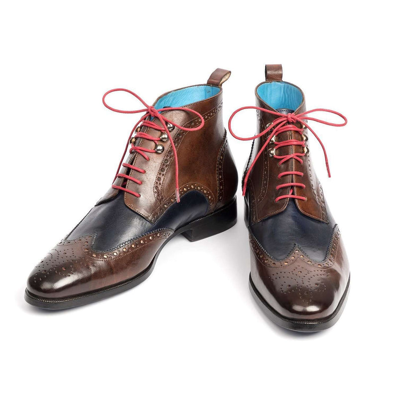 Paul Parkman Handmade Shoes Wingtip Dual Tone Brown & Blue Ankle Boots (PM5610)-AmbrogioShoes